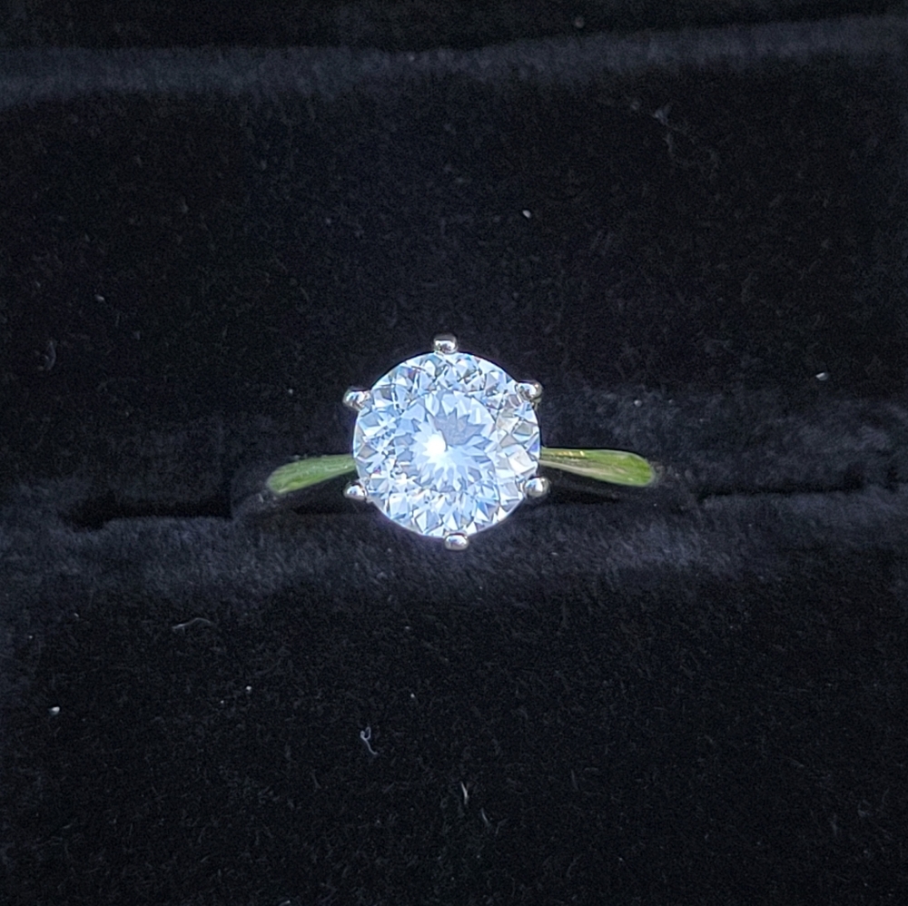 2 ct Moissanite Round 100 Flower cut-18k White Gold band-Size 9